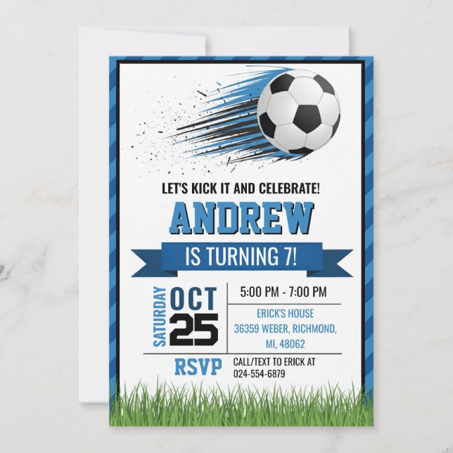 Invitación Personal Soccer Birthday Invitation (Anverso)