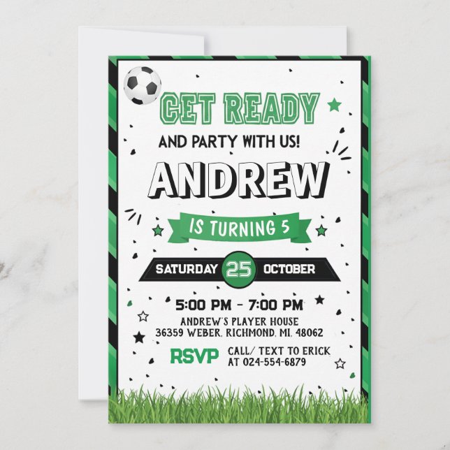 Invitación Personal Soccer Birthday Invitation Party (Anverso)
