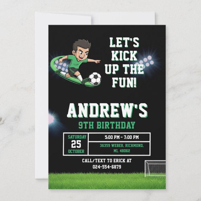 Invitación Personal Soccer Birthday Invitation Template (Anverso)