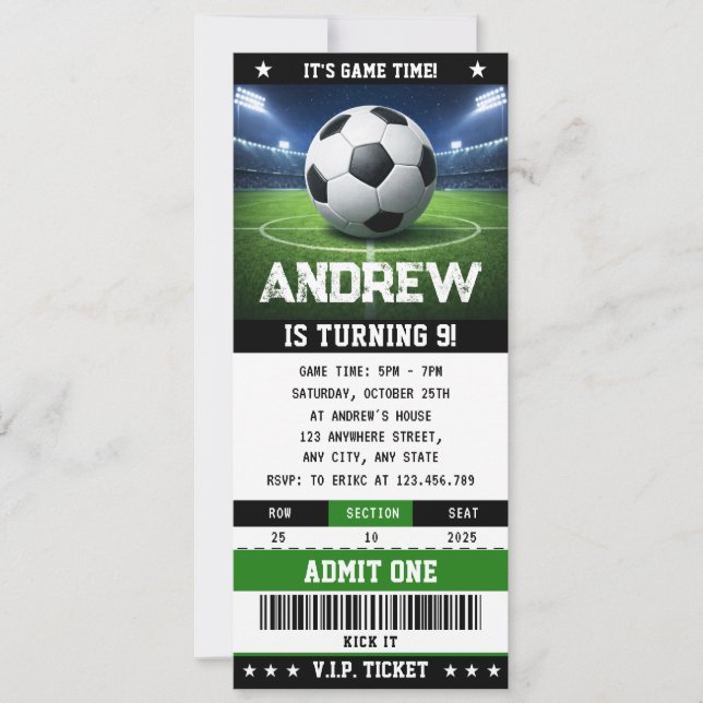 Invitación Personal Soccer game Ticket Birthday Invitation (Anverso)