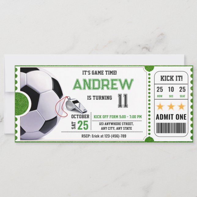 Invitación Personal Soccer Game Ticket Party (Anverso)