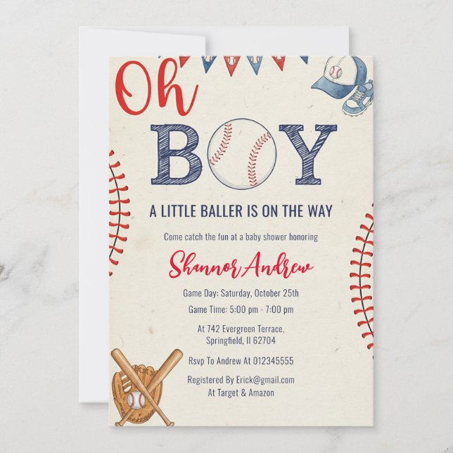 Invitación Personal Sport Digital Baseball Baby Shower (Anverso)