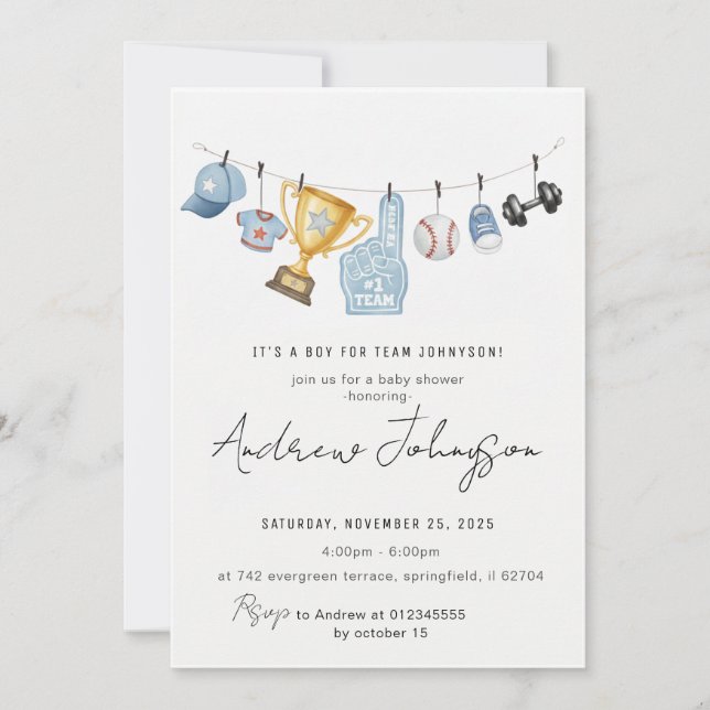 Invitación Personal Sports Baby Shower Bundle (Anverso)