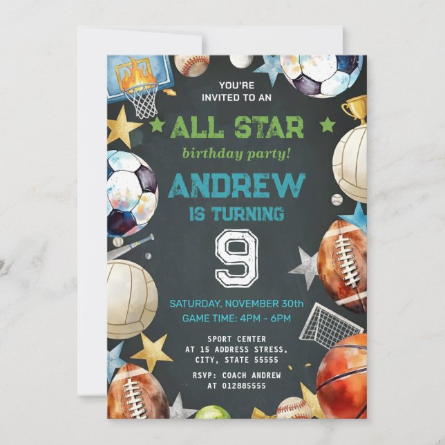 Invitación Personal Sports Birthday Printable Invitation (Anverso)