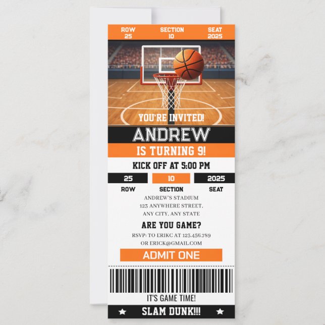 Invitación Personal Ultimate Basketball Birthday Event Passes (Anverso)