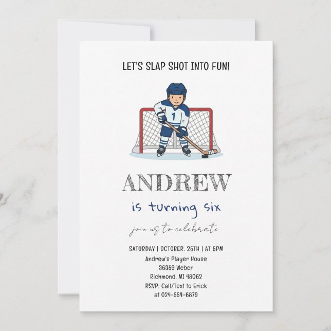 Invitación Personal Watercolor Hockey Birthday Party (Anverso)