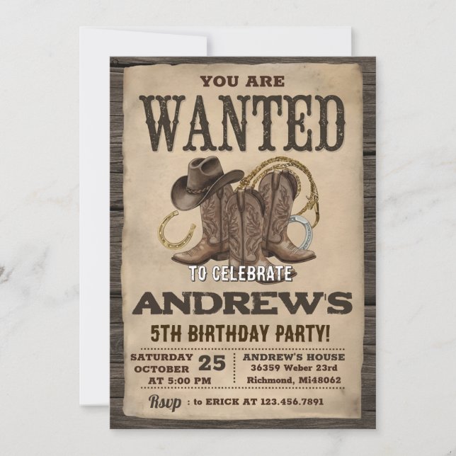 Invitación Personal Western Cowboy Hat and Lasso Birthday  (Anverso)