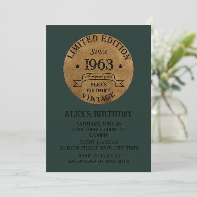 Invitación Personaliazada fiesta de sesenta años de antigüeda (Anverso de pie)
