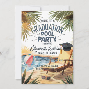 Invitación Personalice la piscina de graduación de la tumbona