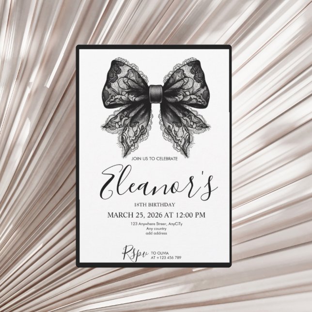 Invitación Personalised 18th Black Bow Birthday Invitation (Subido por el creador)