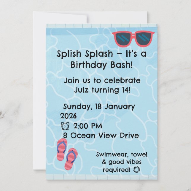 Invitación Personalised Kids Pool Party Invitation | Summer (Anverso)