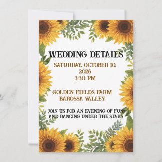 Invitación Personalised Sunflower Wedding Details Card 