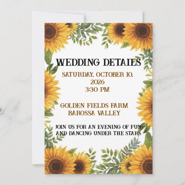 Invitación Personalised Sunflower Wedding Details Card  (Anverso)