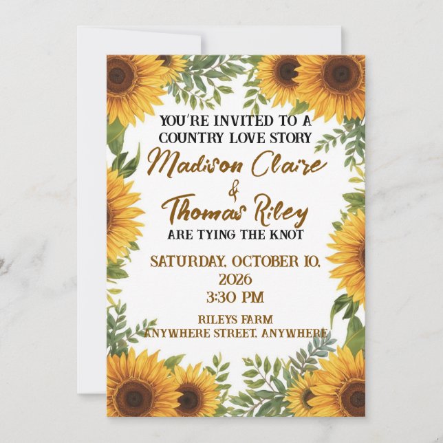 Invitación Personalised Sunflower Wedding Invitation | Rustic (Anverso)