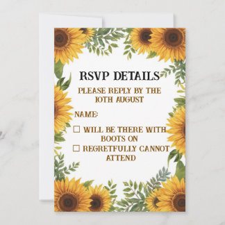 Invitación Personalised Sunflower Wedding RSVP Card | Rustic