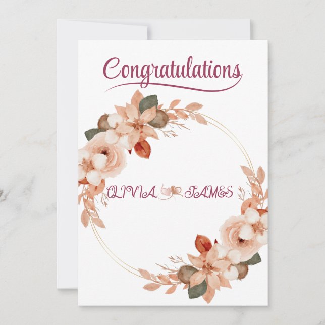 Invitación Personalised Wedding Floral Card | Newly Married  (Anverso)
