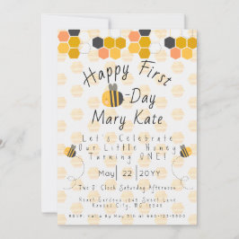 Invitación Personaliza Abeja y Flores Cumpleaños Primero  