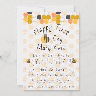 Invitación Personaliza Abeja y Flores Cumpleaños Primero  