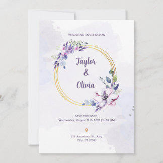 Invitación Personaliza al Boda Minimalista morado y blanco