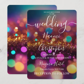 Invitación Personaliza: Boda con Bokeh Rosa Colorido