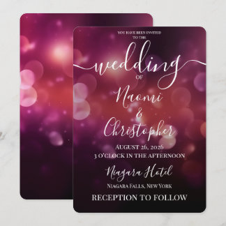 Invitación Personaliza: Boda con Bokeh Rosa Negro Oscuro