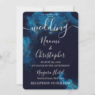 Invitación Personaliza: Boda con Tinta de Alcohol Azul Oscuro