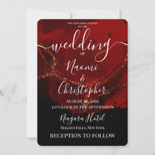 Invitación Personaliza: Boda de Tinta Alcohólica Roja Negra
