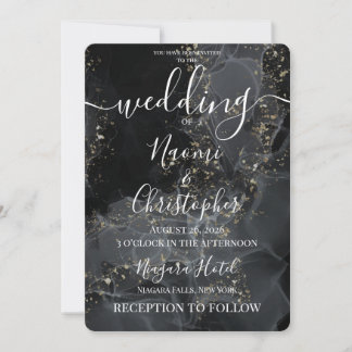 Invitación Personaliza: Boda de Tinta de Alcohol Gris Negro