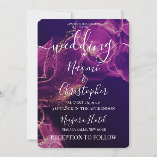 Invitación Personaliza: Boda de Tinta de Alcohol Rosa Púrpura