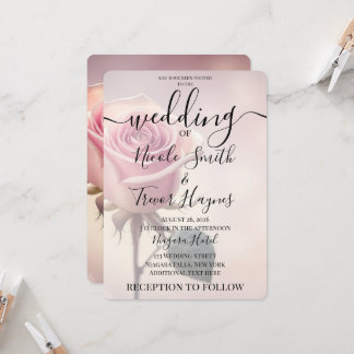 Invitación Personaliza: Boda de una sola rosa rosa
