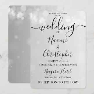 Invitación Personaliza: Boda Minimalista Gris Blanco Bokeh
