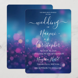 Invitación PERSONALIZA: Bodas con Burbujas de Bokeh Azul Mora
