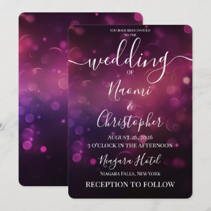 Invitación Personaliza: Bodas con Luces Bokeh Rosa Oscuro Neg