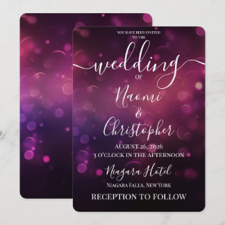 Invitación Personaliza: Bodas con Luces Bokeh Rosa Oscuro Neg