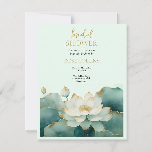 Invitación Personaliza Bridal Shower Lotus gold (Anverso)