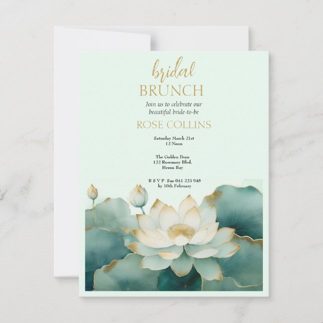 Invitación Personaliza Bridal Shower Lotus gold (Anverso)