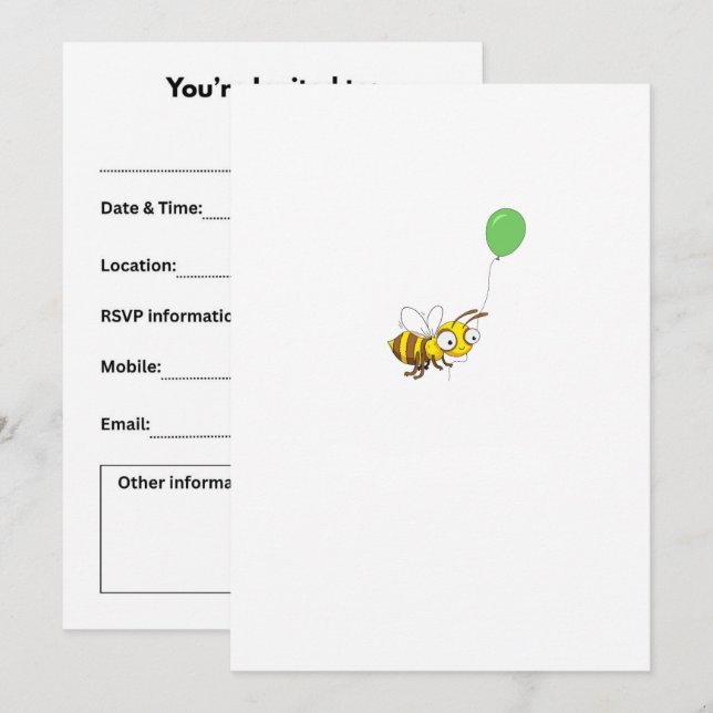 Invitación Personaliza Cumpleaños de Abejorro (Anverso / Reverso)