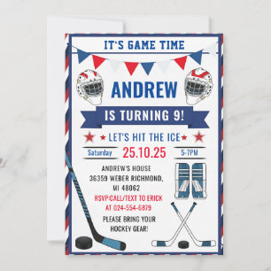Invitación Personaliza Cumpleaños de Hockey sobre Hielo con F