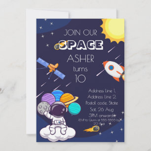 Invitación Personaliza Cumpleaños de Niño Astronauta Espacial
