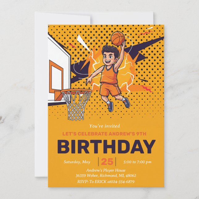 Invitación personaliza Cumpleaños Deporte Baloncesto (Anverso)
