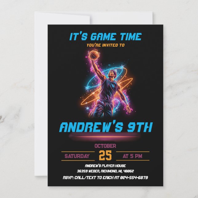 Invitación personaliza Cumpleaños Deporte Baloncesto (Anverso)