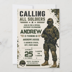 Invitación Personaliza Cumpleaños Militar Llamando a Todos lo