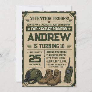 Invitación Personaliza el cumpleaños del ejército militar