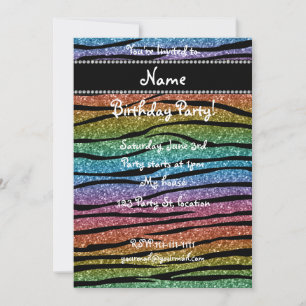 Invitación Personaliza el nombre rainbow purpurina rayas de c