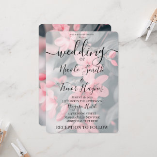 Invitación Personaliza: Flor de cerezo rosa hojas verdes boda