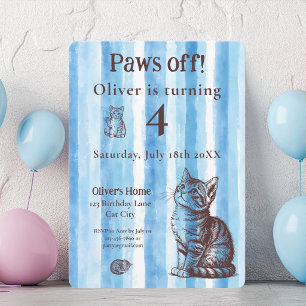 Invitación Personaliza Kitten Vintage Azul Cumpleaños Niño
