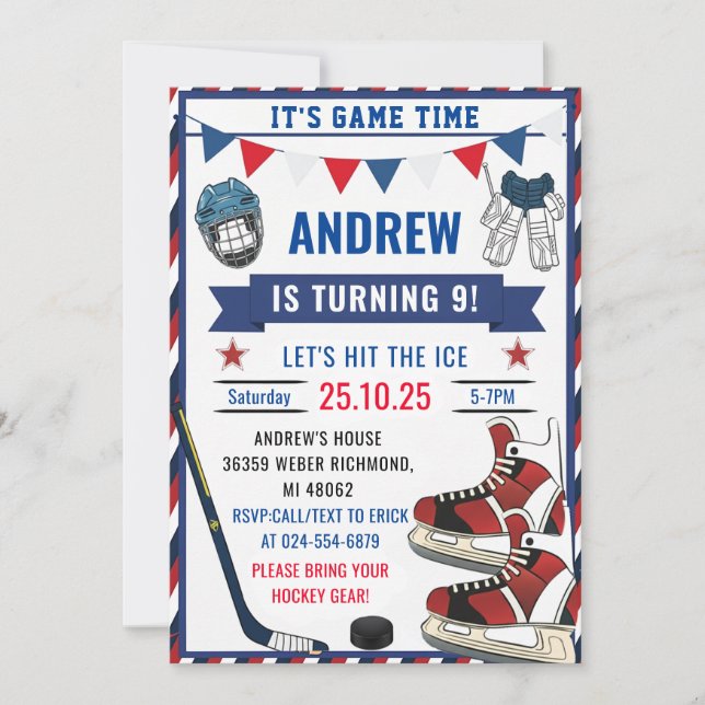 Invitación Personaliza la fiesta de cumpleaños de hockey sobr (Anverso)