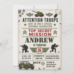 Invitación Personaliza la fiesta de cumpleaños del ejército