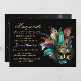Invitación Personaliza Máscara de Mascarada Verde Glitter Dul