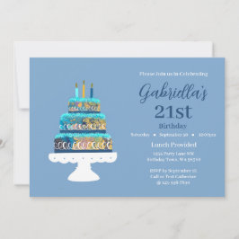 Invitación Personalizable 21 cumpleaños Pastel de capas azule